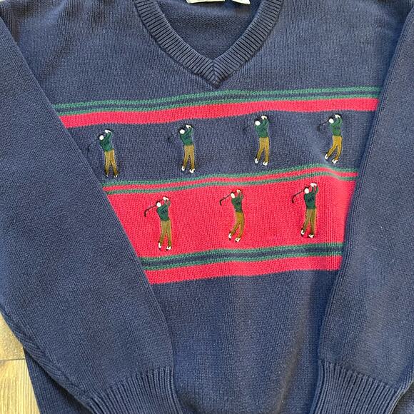 Vintage Golf Knit Sweater Izod 100% Cotton V-Neck Men's Grandpacore - Picture 2 of 7